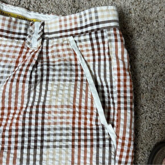 Silversilk Mens 100% Linen Seersucker Plaid Bermuda Style Preppy Shorts Size 38 - Picture 3 of 6